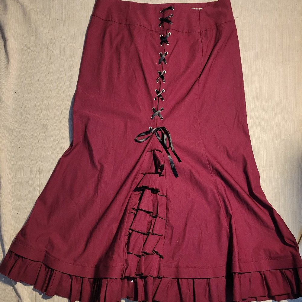 Belle Pogue Burgundy High Waist Elegant Retro Skirt - NWT